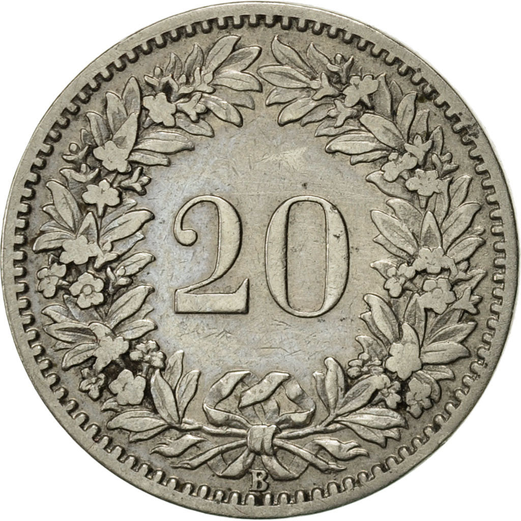 Coin, Switzerland, 20 Rappen, 1891, Bern, EF(40-45), Nickel, KM:29