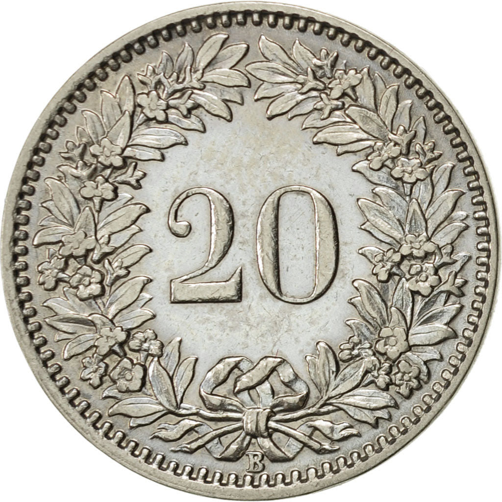 Coin, Switzerland, 20 Rappen, 1929, Bern, AU(50-53), Nickel, KM:29
