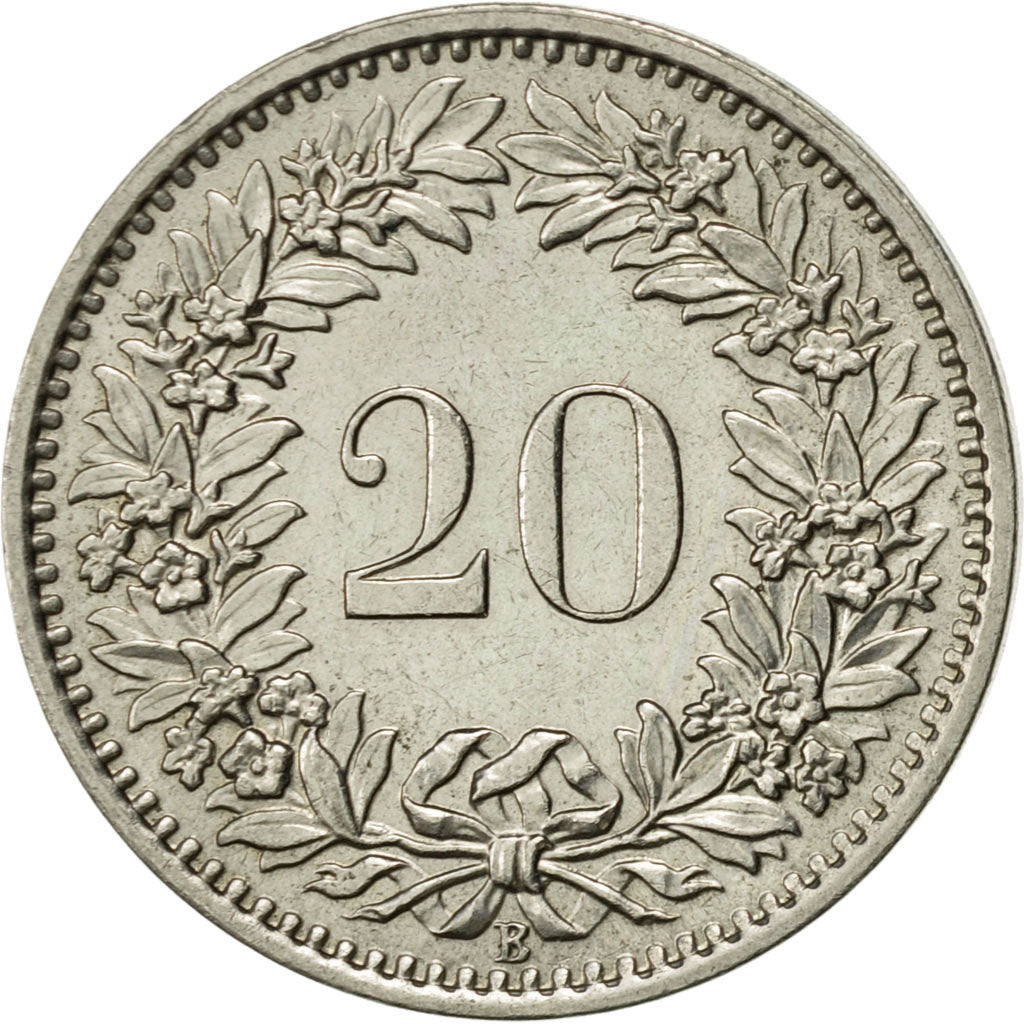 Coin, Switzerland, 20 Rappen, 1966, Bern, AU(55-58), Copper-nickel, KM:29a