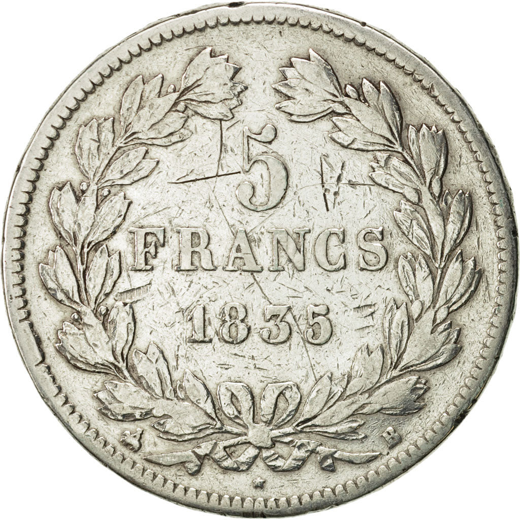Moneta, Francia, Louis-Philippe, 5 Francs, 1835, Rouen, MB, Argento, KM:749.2