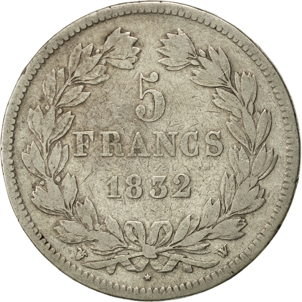Moneta, Francia, Louis-Philippe, 5 Francs, 1832, Lille, MB+, Argento, KM:749.13