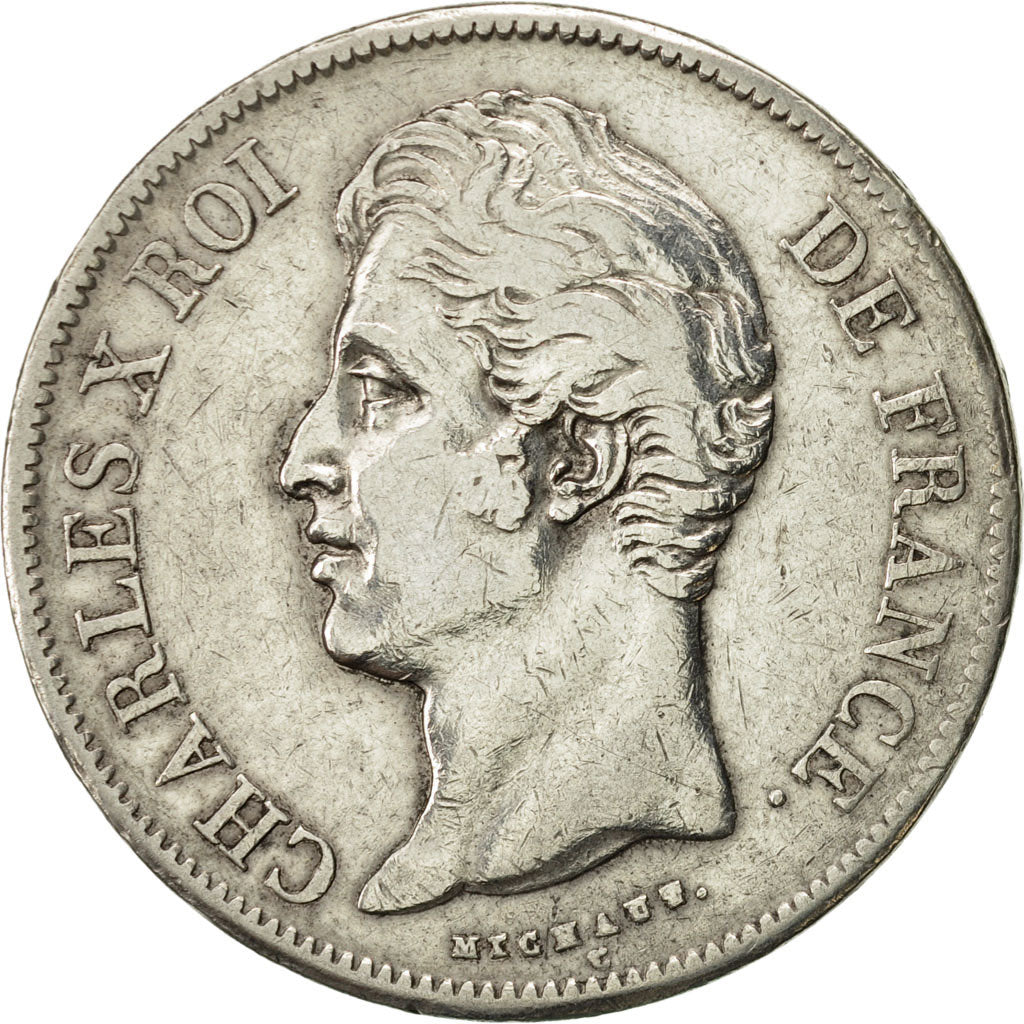 Coin, France, Charles X, 5 Francs, 1829, La Rochelle, EF(40-45), Silver