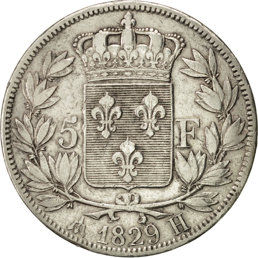 Coin, France, Charles X, 5 Francs, 1829, La Rochelle, EF(40-45), Silver