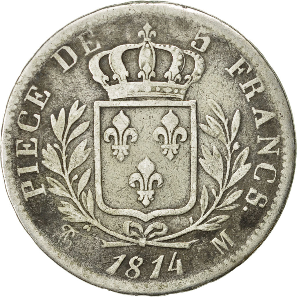 Coin, France, Napoléon I, 5 Francs, 1814, Toulouse, VF(20-25), Silver