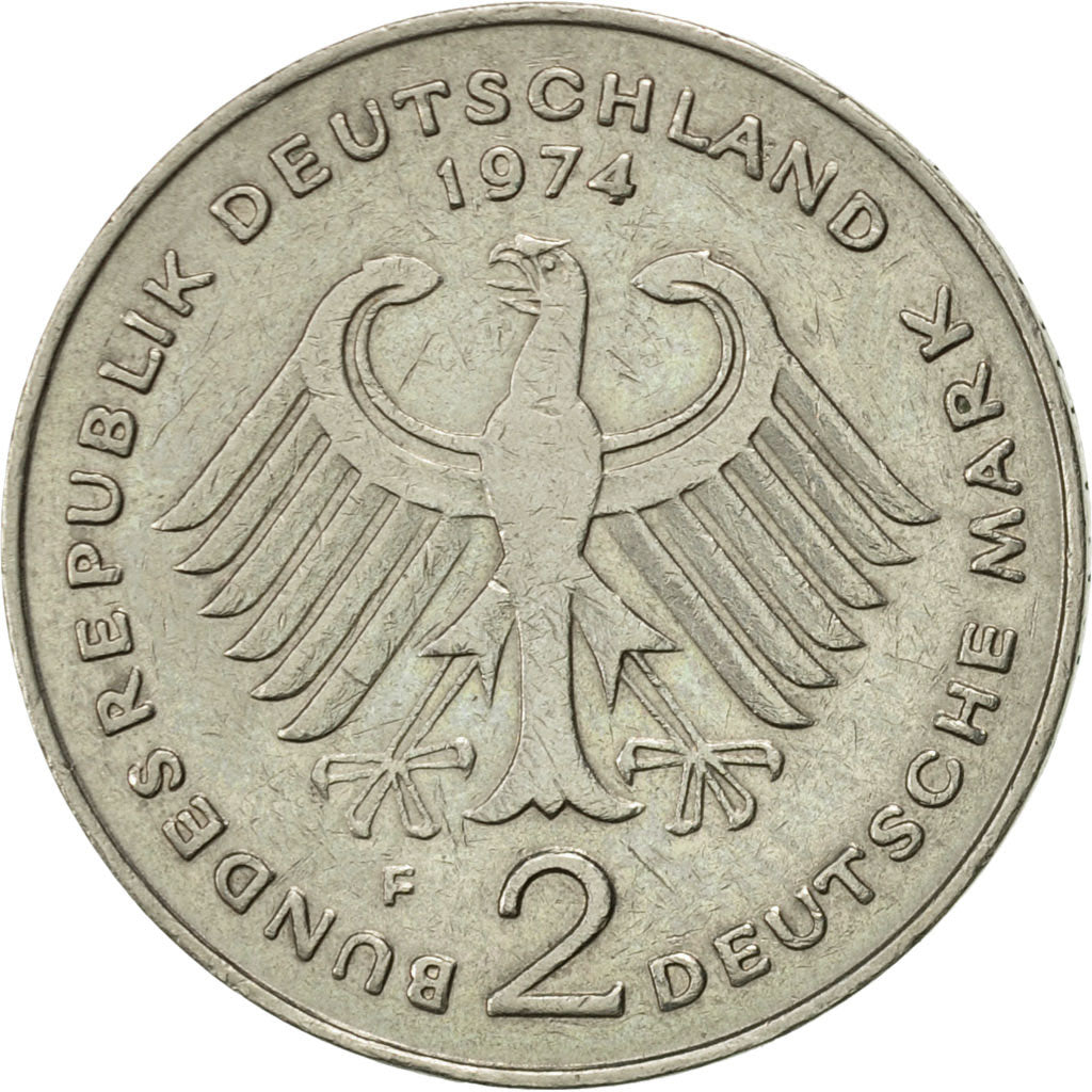 Coin, GERMANY - FEDERAL REPUBLIC, 2 Mark, 1974, Stuttgart, AU(55-58)