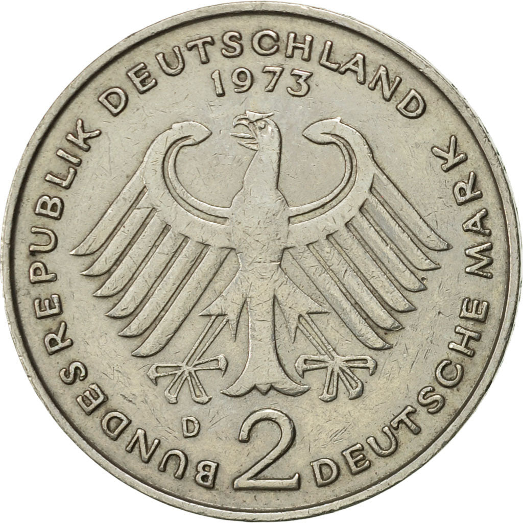 Coin, GERMANY - FEDERAL REPUBLIC, 2 Mark, 1973, Munich, AU(55-58), Copper-Nickel