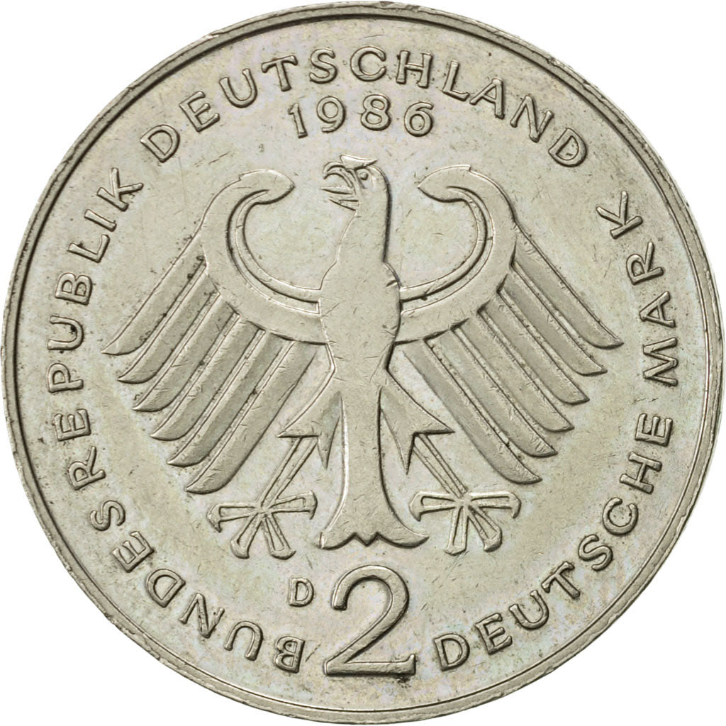 Coin, GERMANY - FEDERAL REPUBLIC, 2 Mark, 1986, Munich, AU(55-58), Copper-Nickel