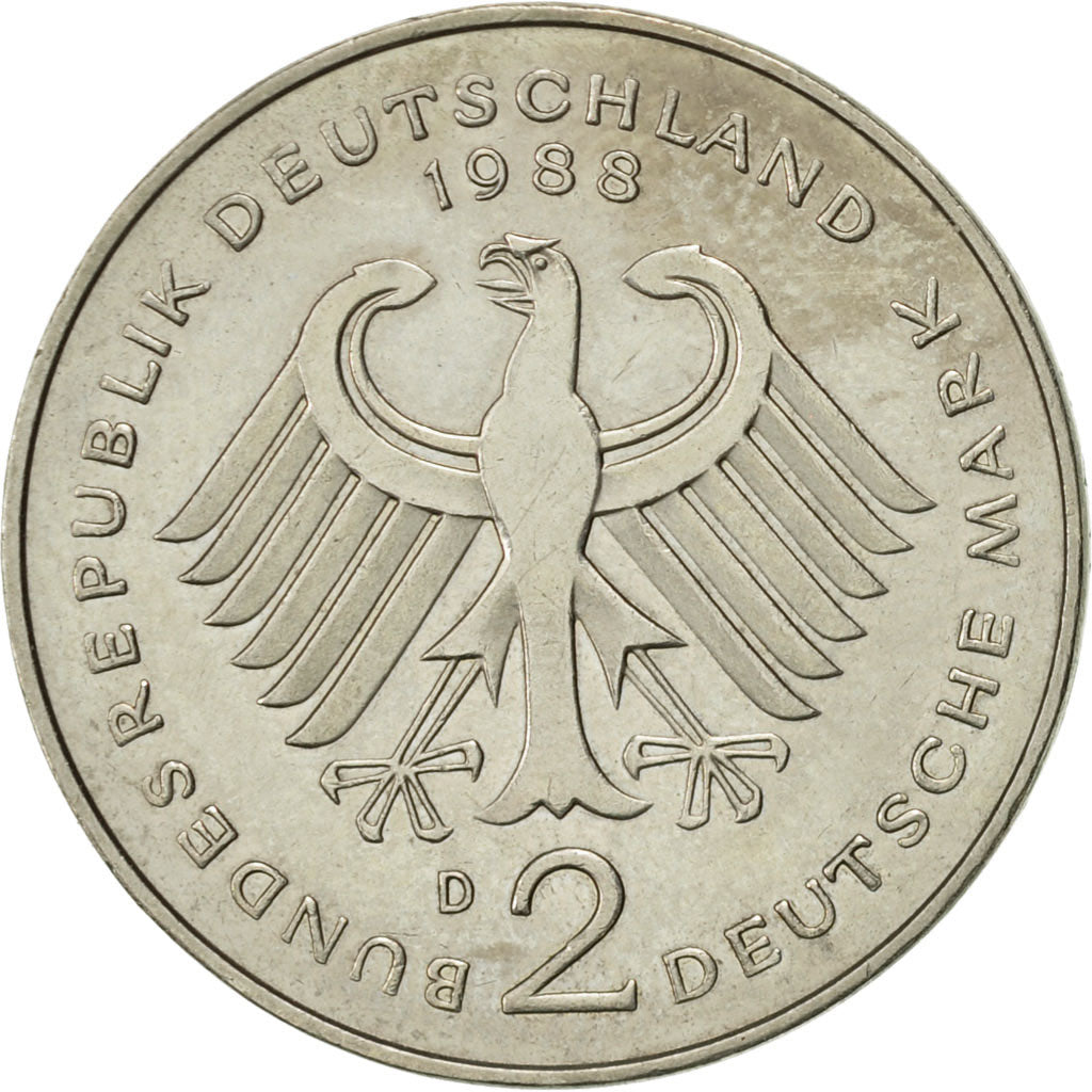 Coin, GERMANY - FEDERAL REPUBLIC, 2 Mark, 1988, Munich, AU(55-58), Copper-Nickel