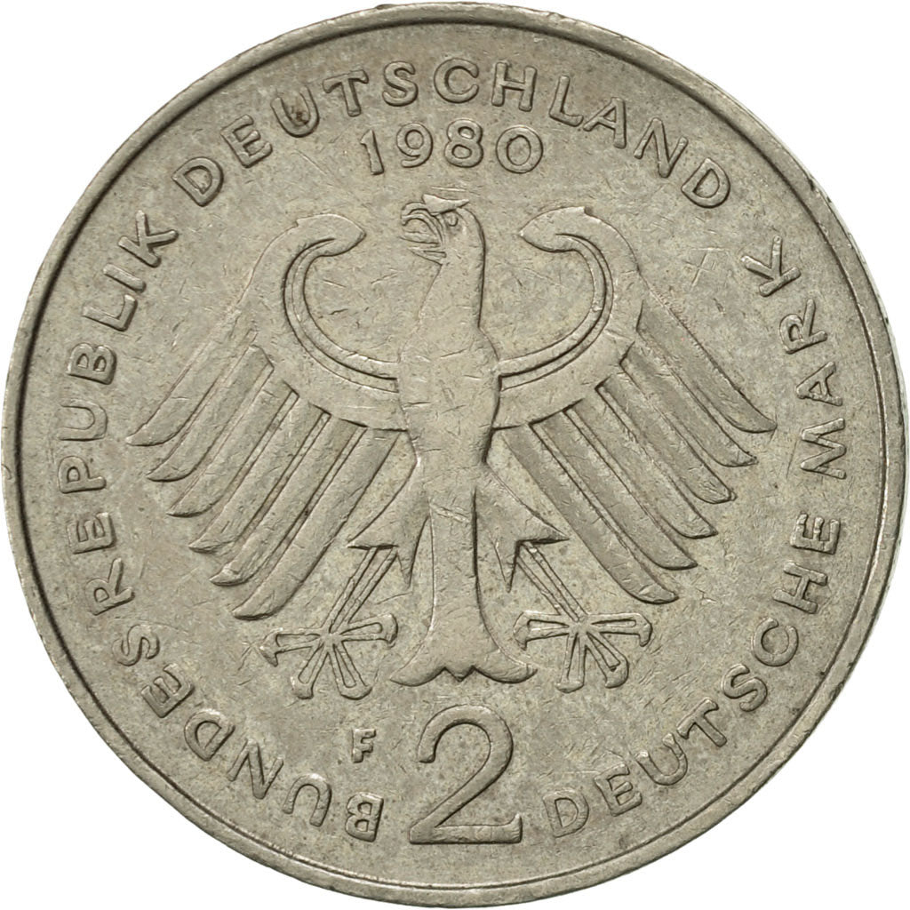 Coin, GERMANY - FEDERAL REPUBLIC, 2 Mark, 1980, Stuttgart, AU(55-58)