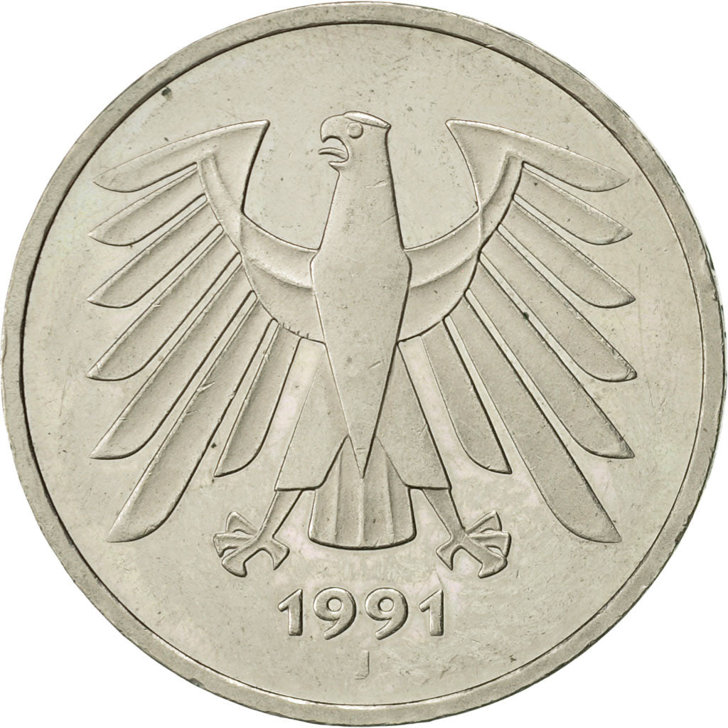 Moneta, GERMANIA - REPUBBLICA FEDERALE, 5 Mark, 1991, Hambourg, BB+, Nichel