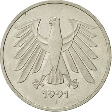 Moneta, GERMANIA - REPUBBLICA FEDERALE, 5 Mark, 1991, Hambourg, BB+, Nichel