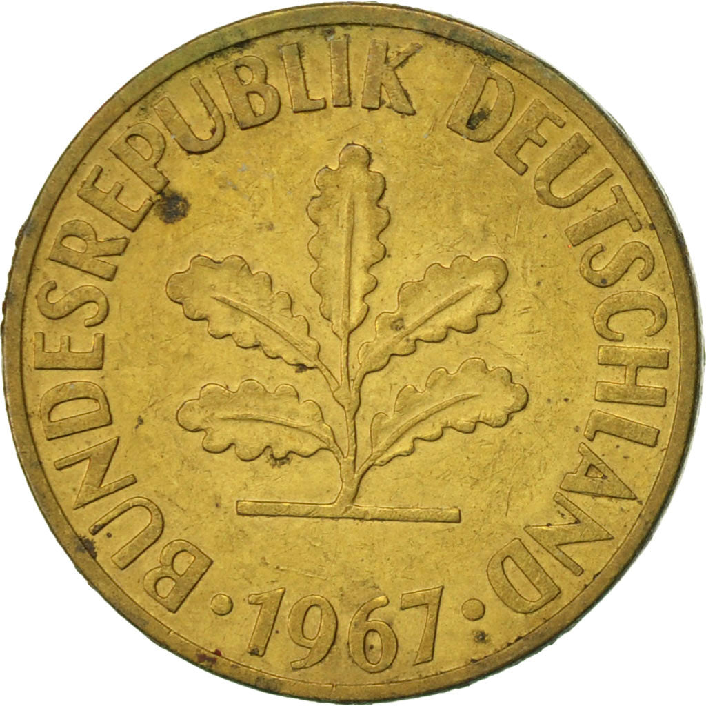 Coin, GERMANY - FEDERAL REPUBLIC, 10 Pfennig, 1967, Hambourg, AU(50-53), Brass