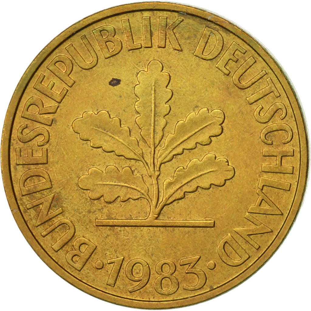 Coin, GERMANY - FEDERAL REPUBLIC, 10 Pfennig, 1983, Munich, AU(50-53), Brass