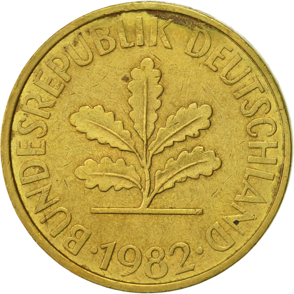 Coin, GERMANY - FEDERAL REPUBLIC, 10 Pfennig, 1982, Hambourg, AU(50-53), Brass
