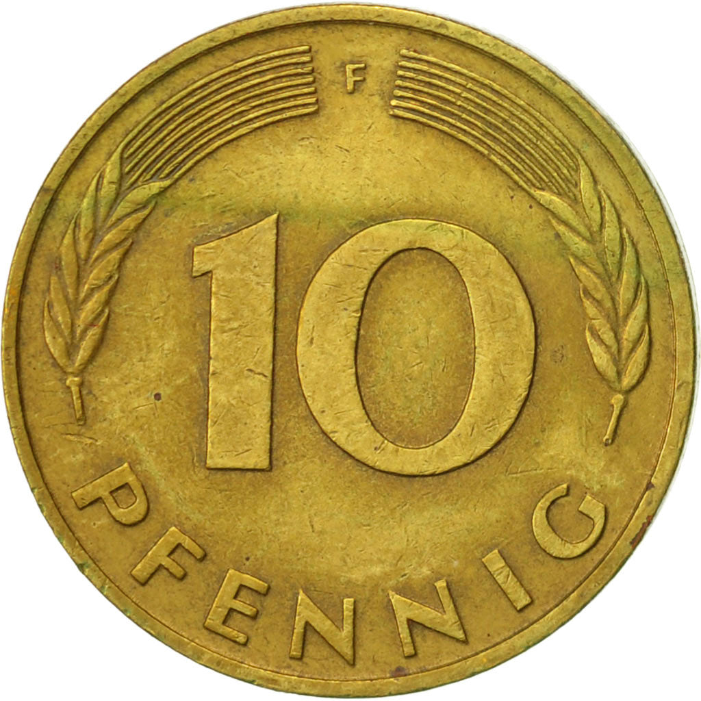 Moneda, ALEMANIA - REPÚBLICA FEDERAL, 10 Pfennig, 1984, Stuttgart, MBC+, Latón