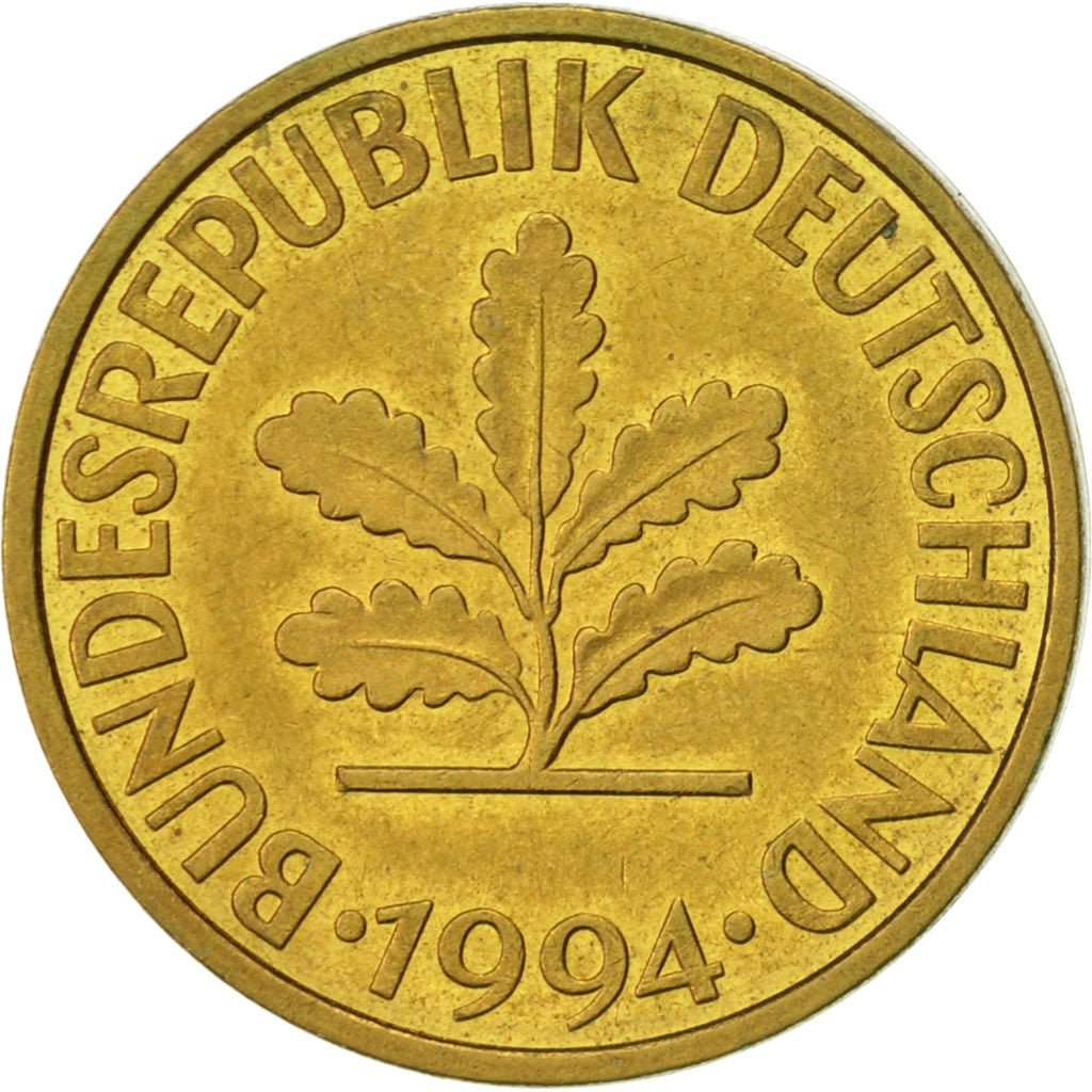 Munten, Federale Duitse Republiek, 10 Pfennig, 1994, Stuttgart, ZF+, Brass Clad