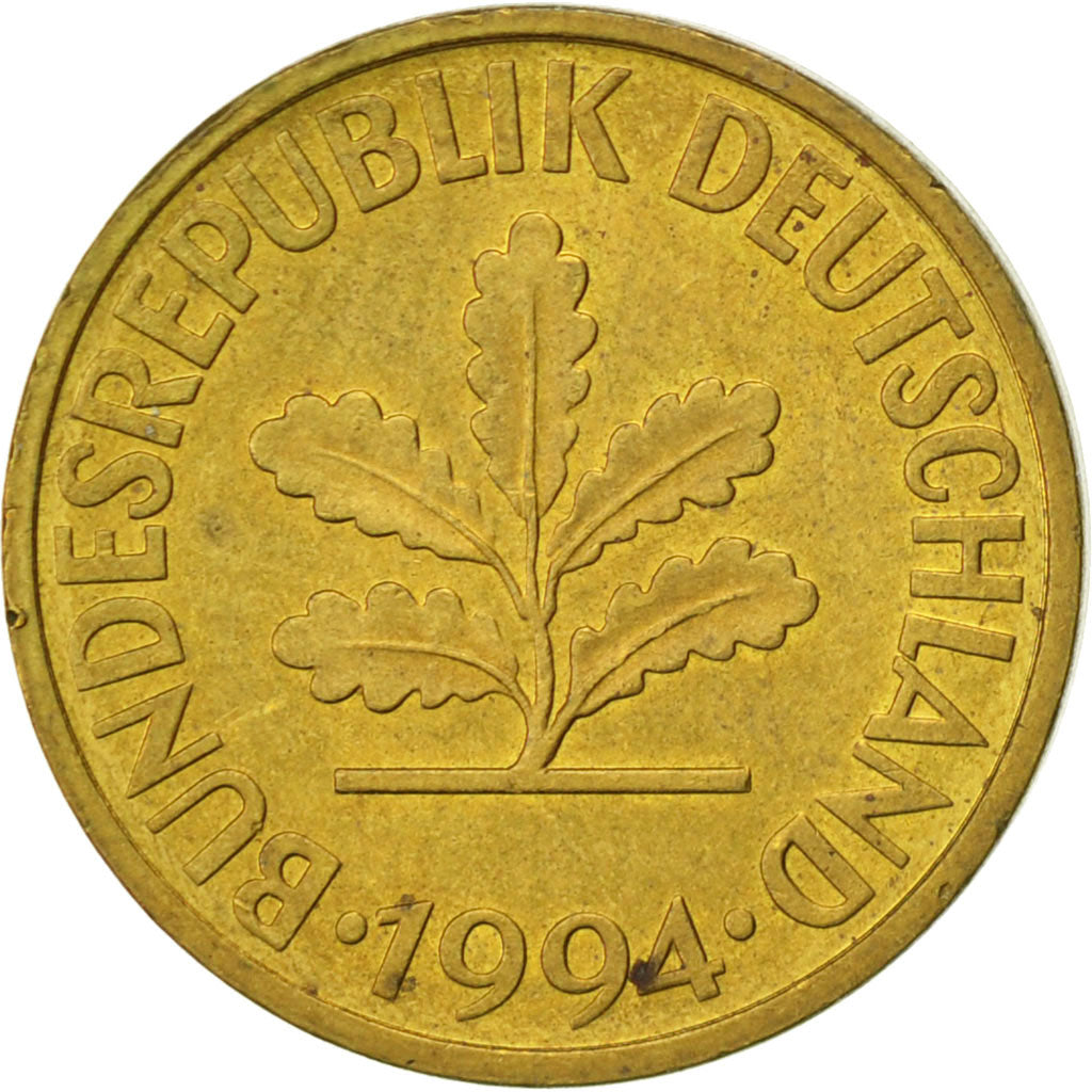 Münze, Bundesrepublik Deutschland, 10 Pfennig, 1994, Hambourg, SS+, Brass Clad