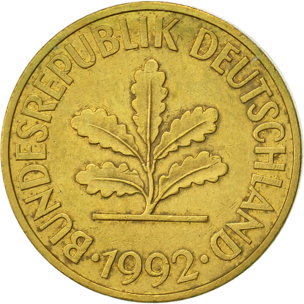 Münze, Bundesrepublik Deutschland, 10 Pfennig, 1992, Karlsruhe, SS+, Brass Clad