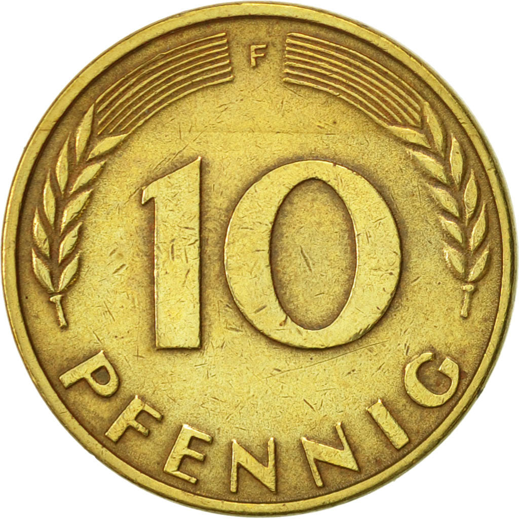 Coin, GERMANY - FEDERAL REPUBLIC, 10 Pfennig, 1967, Stuttgart, AU(50-53), Brass