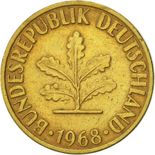 Munten, Federale Duitse Republiek, 10 Pfennig, 1968, Karlsruhe, ZF+, Brass Clad