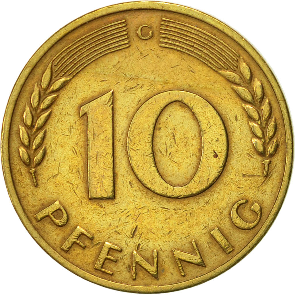 Munten, Federale Duitse Republiek, 10 Pfennig, 1968, Karlsruhe, ZF+, Brass Clad