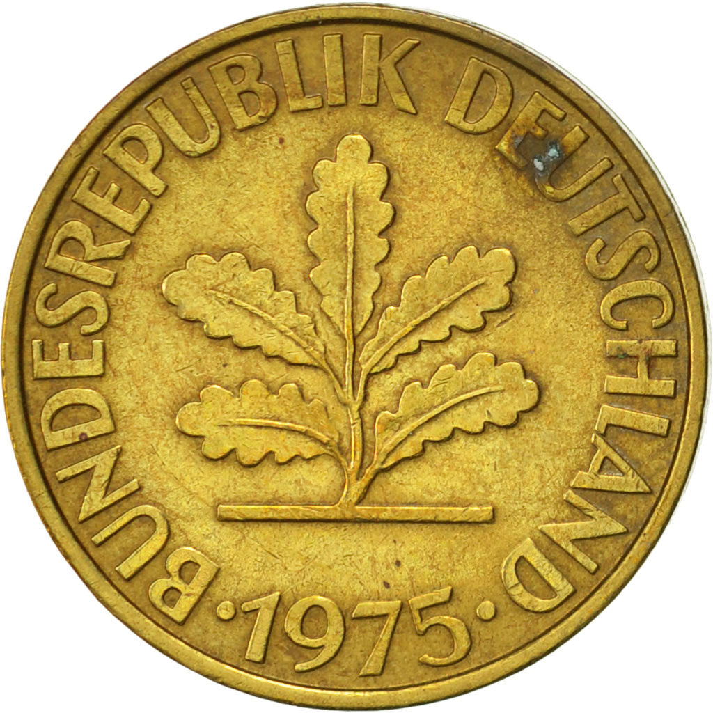 Münze, Bundesrepublik Deutschland, 10 Pfennig, 1975, Munich, SS+, Brass Clad