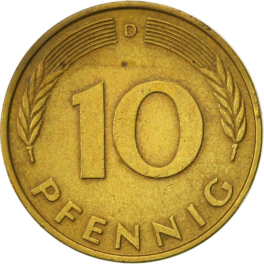 Münze, Bundesrepublik Deutschland, 10 Pfennig, 1975, Munich, SS+, Brass Clad