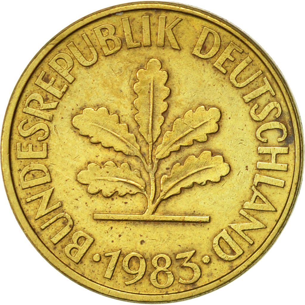 Münze, Bundesrepublik Deutschland, 10 Pfennig, 1983, Stuttgart, SS+, Brass Clad