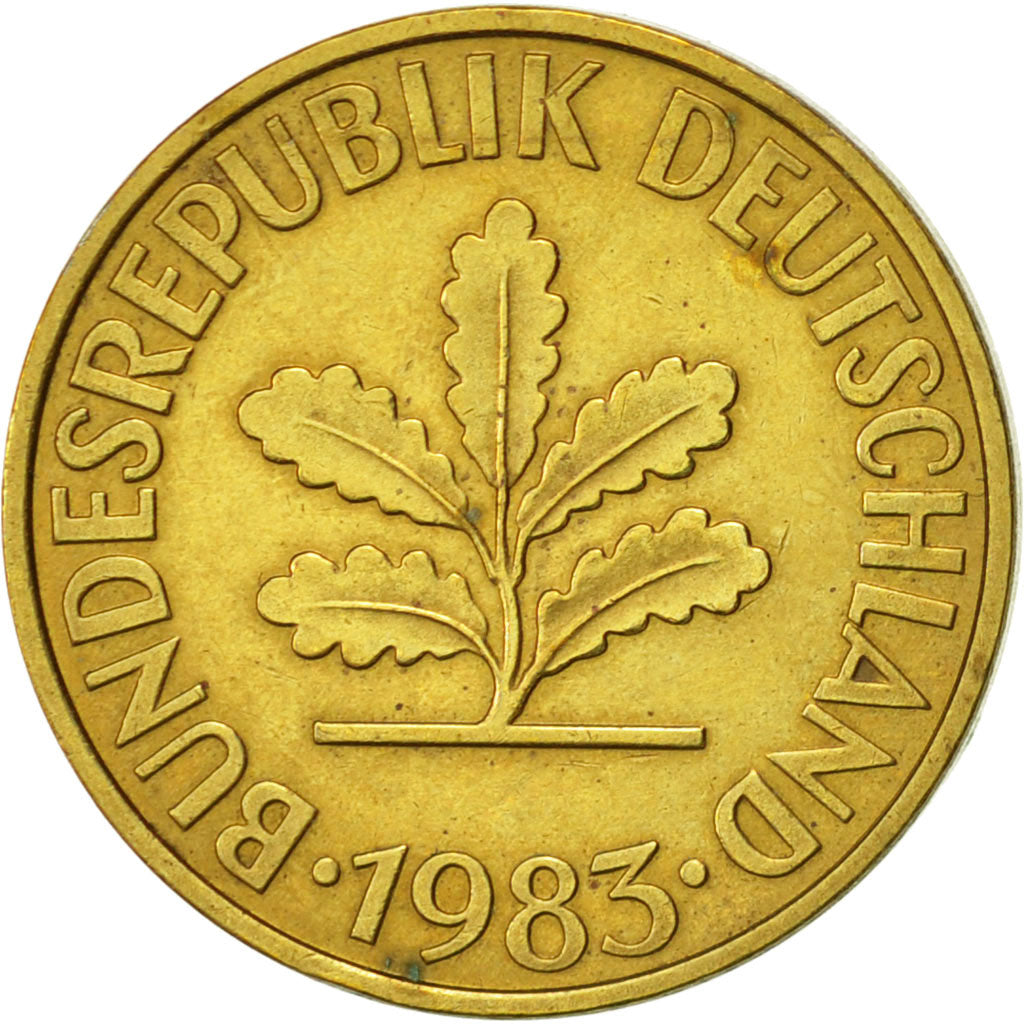 Moneda, ALEMANIA - REPÚBLICA FEDERAL, 10 Pfennig, 1983, Karlsruhe, MBC+, Latón