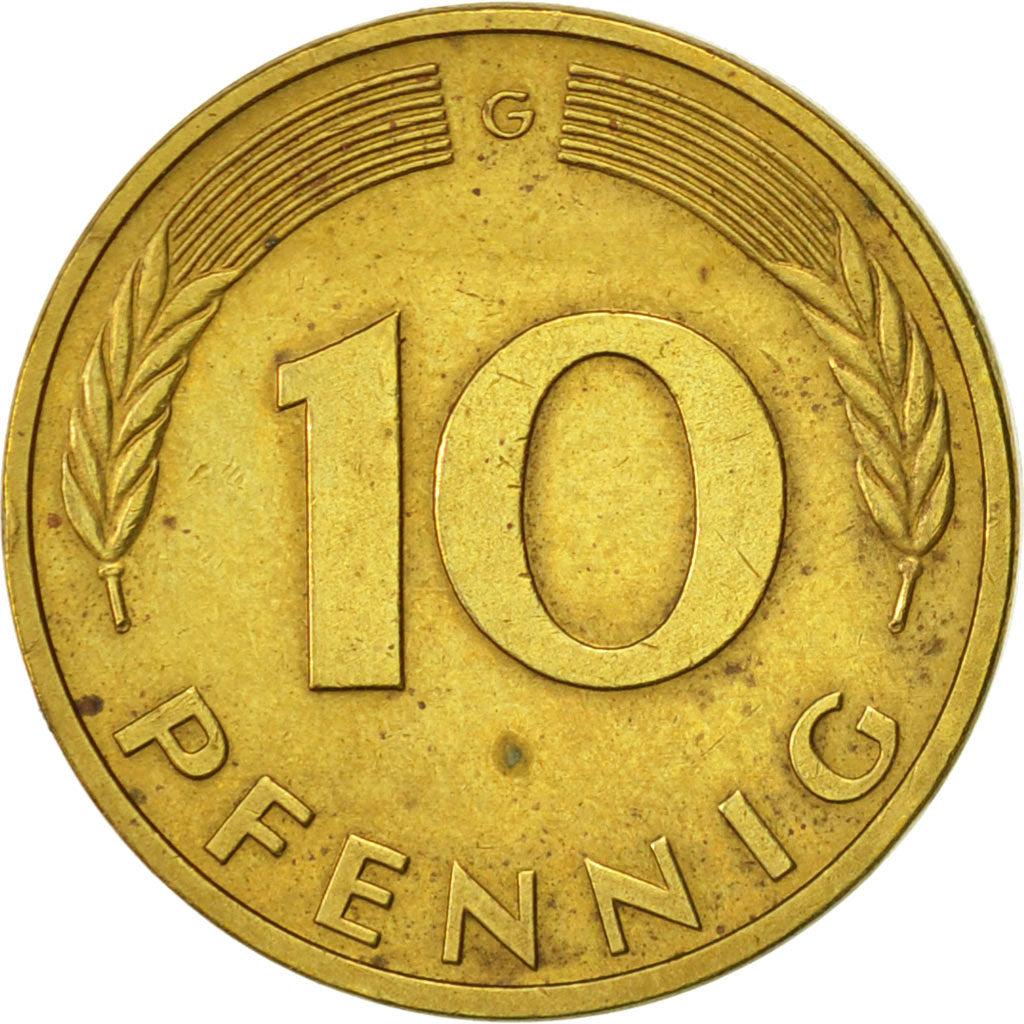 Moneda, ALEMANIA - REPÚBLICA FEDERAL, 10 Pfennig, 1983, Karlsruhe, MBC+, Latón