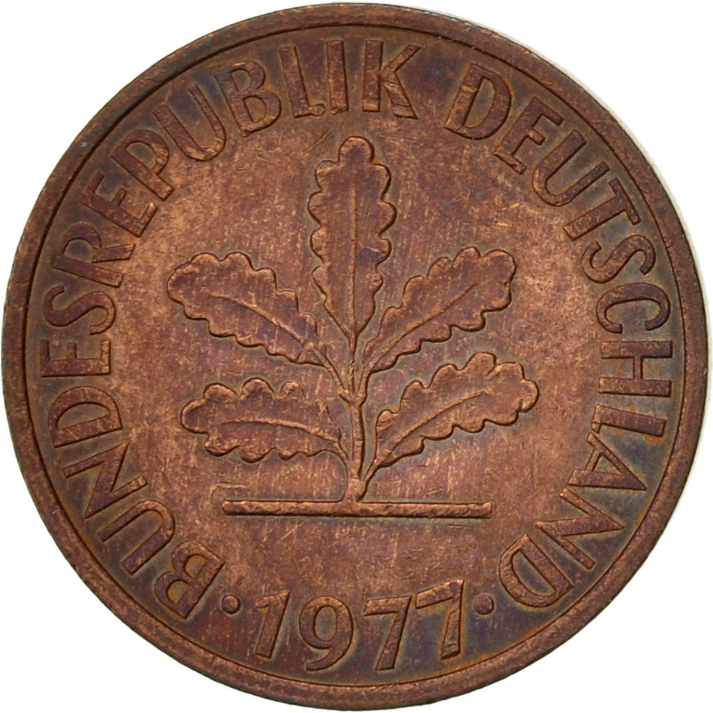 Munten, Federale Duitse Republiek, 2 Pfennig, 1977, Karlsruhe, ZF, Copper Plated