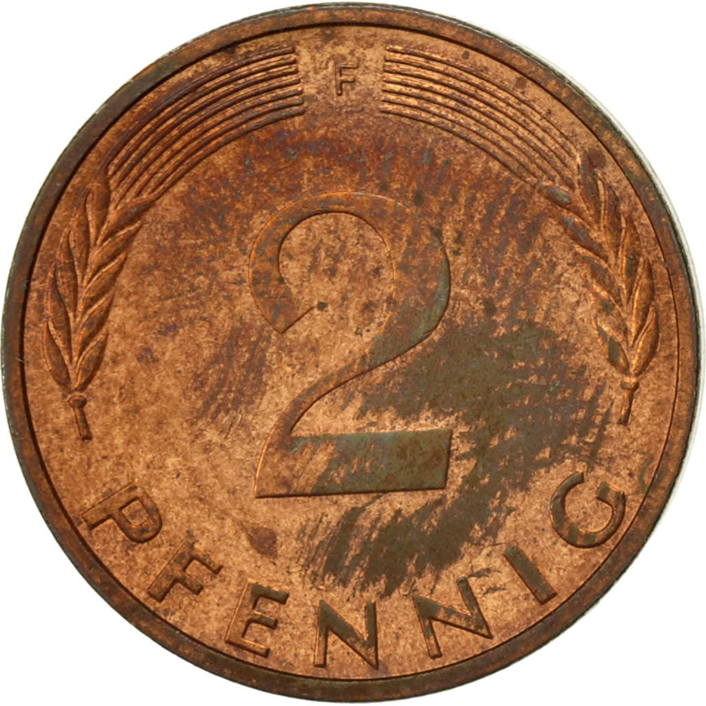 Moneda, ALEMANIA - REPÚBLICA FEDERAL, 2 Pfennig, 1975, Stuttgart, MBC, Cobre