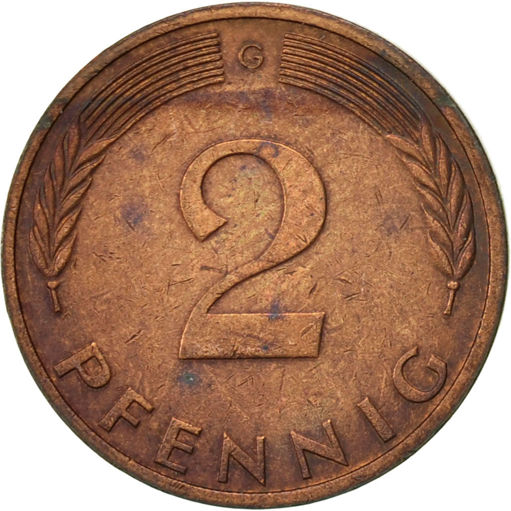 Munten, Federale Duitse Republiek, 2 Pfennig, 1975, Karlsruhe, ZF, Copper Plated
