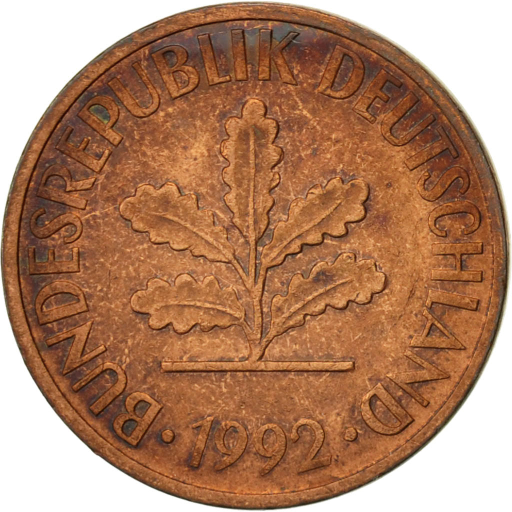 Munten, Federale Duitse Republiek, 2 Pfennig, 1992, Stuttgart, ZF, Copper Plated