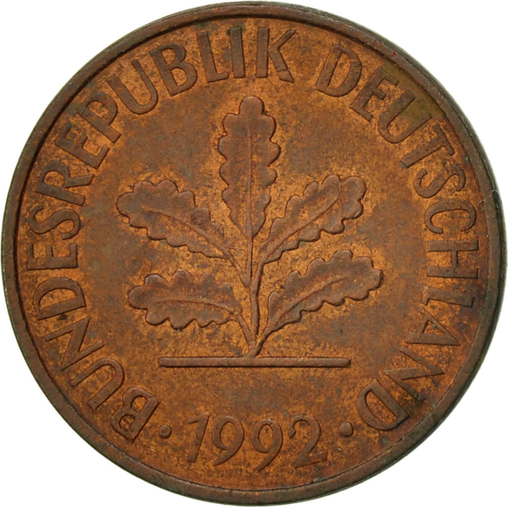 Coin, GERMANY - FEDERAL REPUBLIC, 2 Pfennig, 1992, Hambourg, EF(40-45), Copper