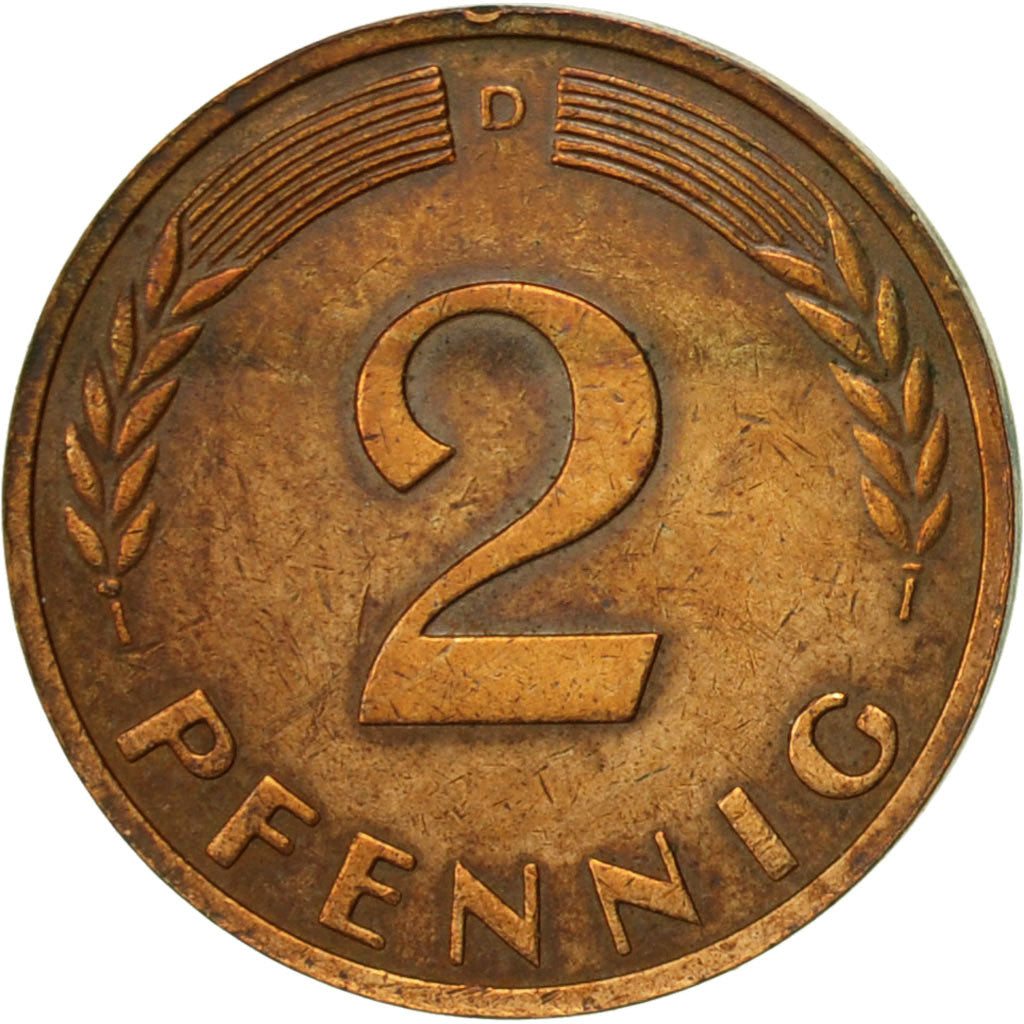 Moneta, GERMANIA - REPUBBLICA FEDERALE, 2 Pfennig, 1963, Munich, BB, Bronzo