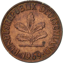 GERMANY - FEDERAL REPUBLIC, 2 Pfennig, 1969, Hambourg, EF(40-45), Copper Plated