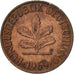 GERMANY - FEDERAL REPUBLIC, 2 Pfennig, 1969, Hambourg, EF(40-45), Copper Plated