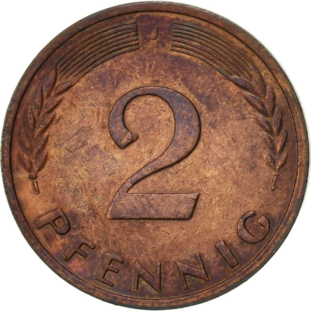 GERMANY - FEDERAL REPUBLIC, 2 Pfennig, 1969, Hambourg, EF(40-45), Copper Plated