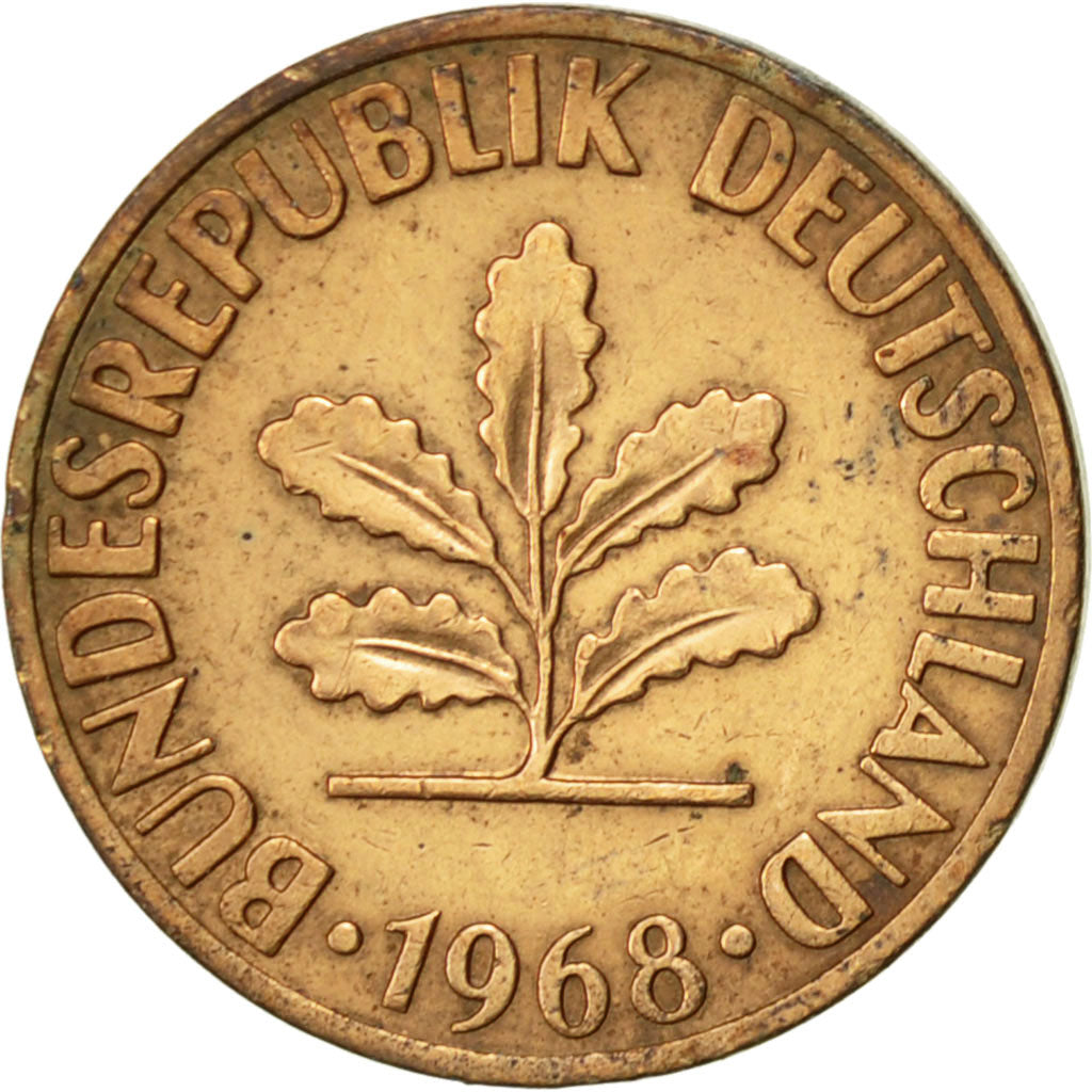 Moneda, ALEMANIA - REPÚBLICA FEDERAL, 2 Pfennig, 1968, Karlsruhe, MBC+, Cobre
