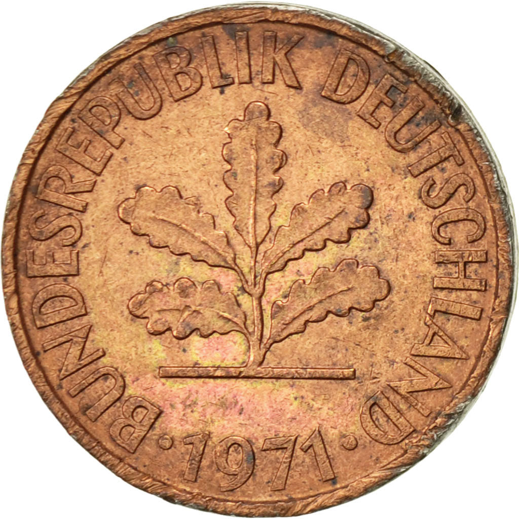 Munten, Federale Duitse Republiek, 2 Pfennig, 1971, Hambourg, ZF+, Copper Plated