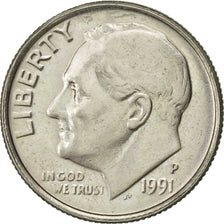 Coin, United States, Roosevelt Dime, Dime, 1991, U.S. Mint, Philadelphia