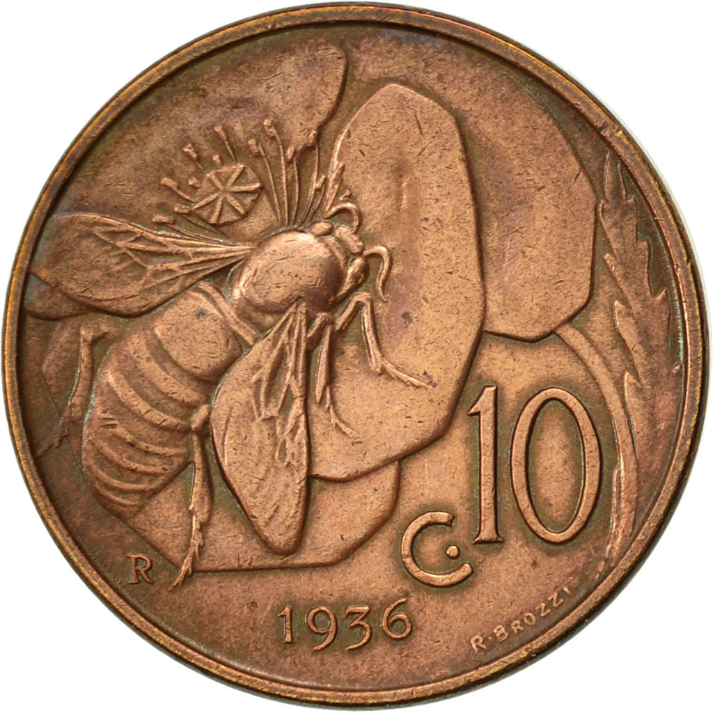 Italy, Vittorio Emanuele III, 10 Centesimi, 1936, Rome, EF(40-45), Bronze, KM:60