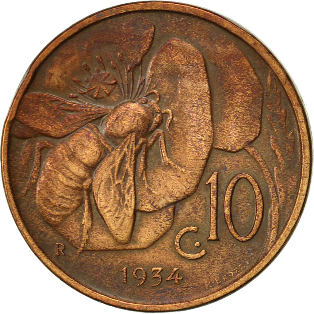 Italy, Vittorio Emanuele III, 10 Centesimi, 1934, Rome, EF(40-45), Bronze, KM:60