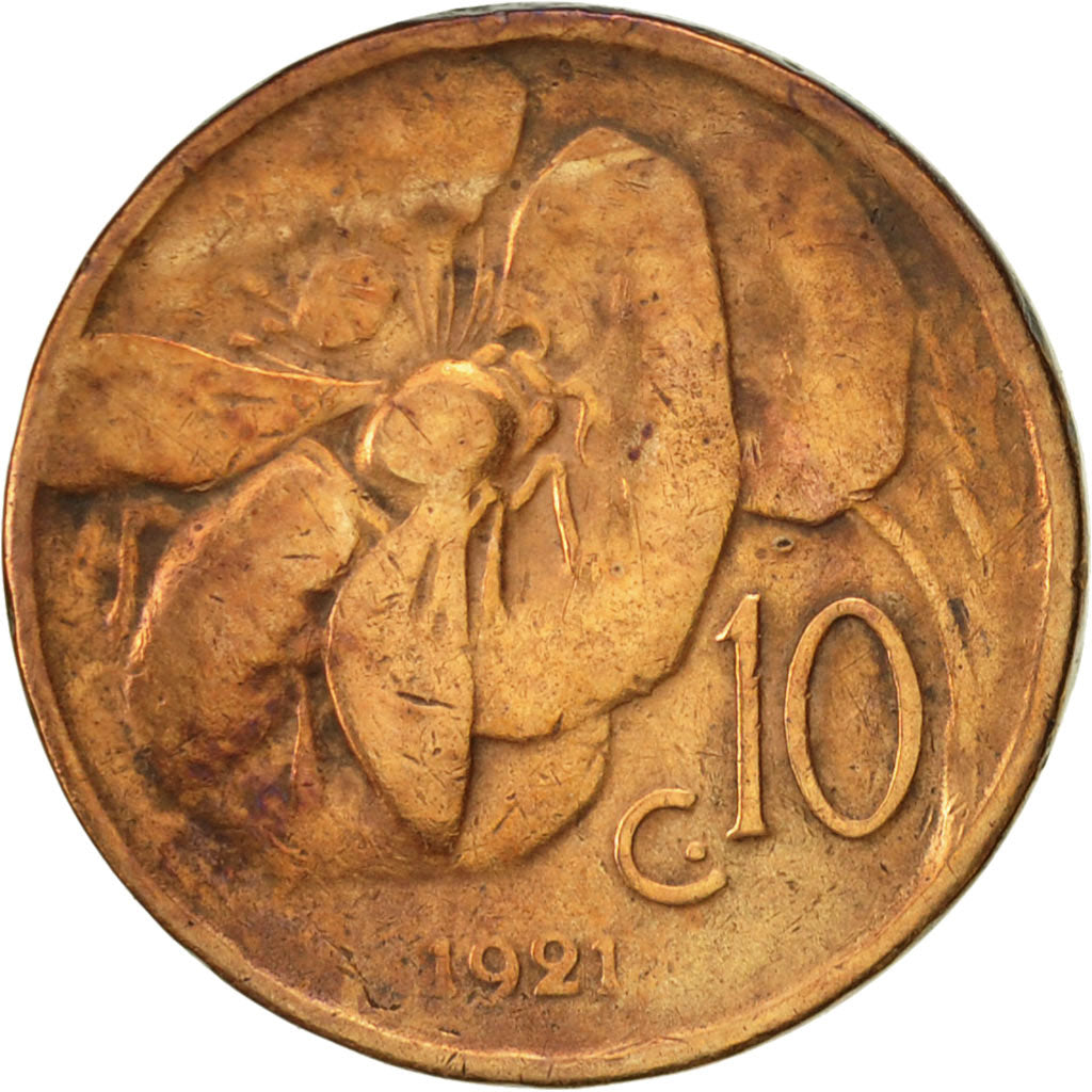 Coin, Italy, Vittorio Emanuele III, 10 Centesimi, 1921, Rome, VF(20-25), Bronze