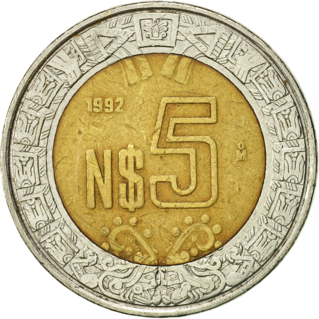Moneta, Mexico, 5 Nuevo Pesos, 1992, Mexico City, VF(30-35), Bimetaliczny