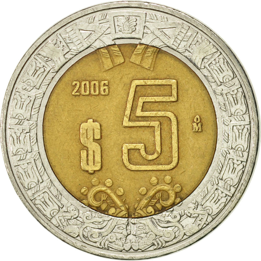 Moneta, Mexico, 5 Pesos, 2006, Mexico City, EF(40-45), Bimetaliczny, KM:605