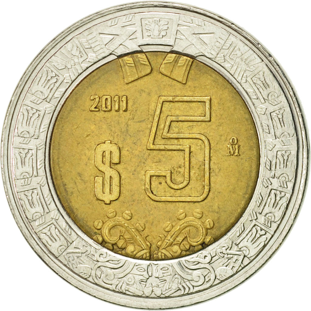 Coin, Mexico, 5 Pesos, 2011, Mexico City, AU(50-53), Bi-Metallic, KM:605