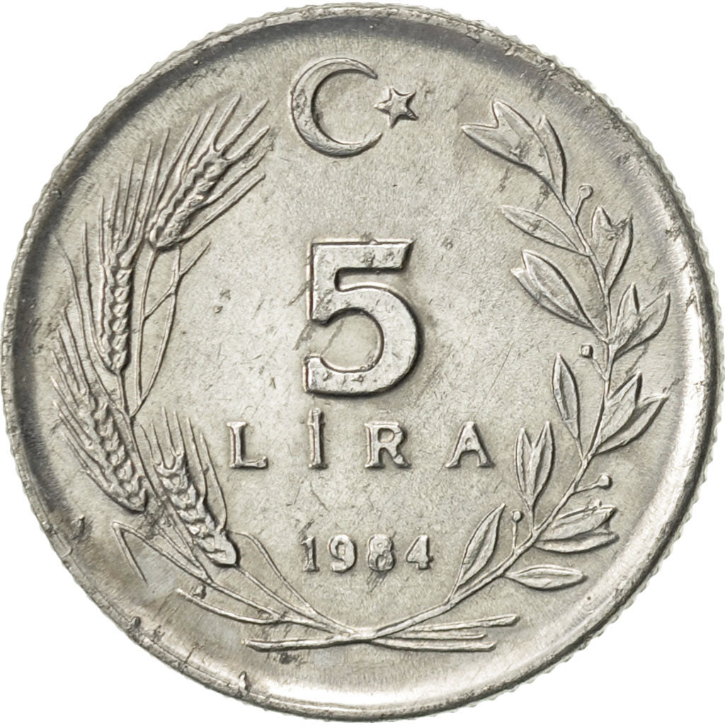 Coin, Turkey, 5 Lira, 1984, AU(50-53), Aluminum, KM:963