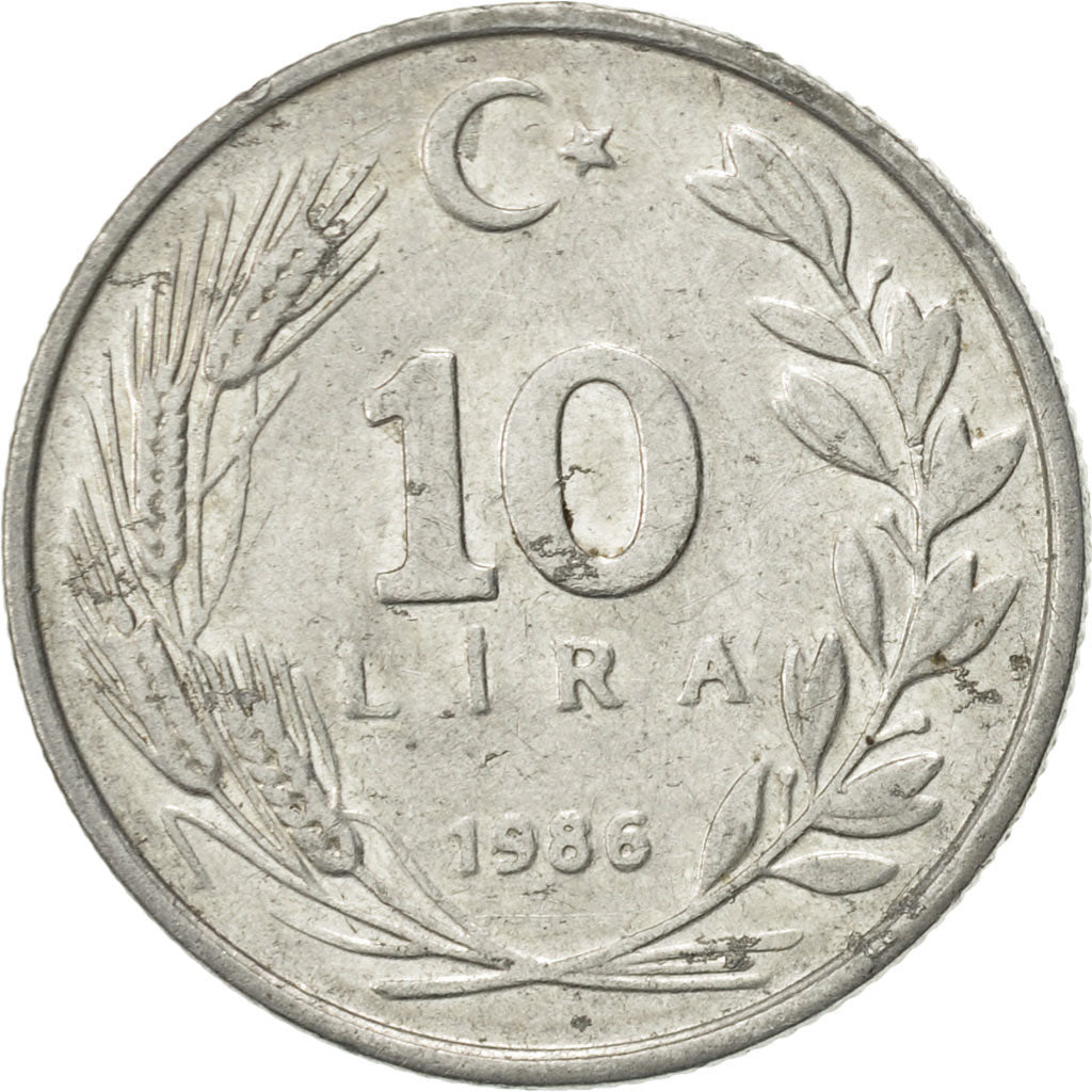 Moneta, Turchia, 10 Lira, 1986, BB, Alluminio, KM:964